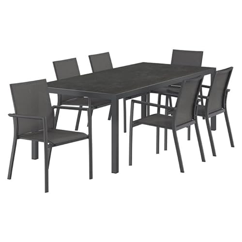 OUTLIV. Gartenmöbel Set Lucca Aluminium Glaskeramik stapelbar wetterfest 6 Stühle 1 Tisch dunkelgrau 220x100 cm von OUTLIV