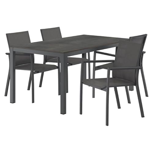 OUTLIV. Gartenmöbel Set Lucca mit HPL Tischplatte 160x90 cm 4 stapelbare Sessel Textilene anthrazit wetterfest pflegeleicht rostfrei OUTLIV. Gartenmöbel Set Lucca mit HPL Tischplatte 160x90 cm 4 stapelbare Sessel Textilene anthrazit wetterfest pflegeleicht rostfrei von OUTLIV