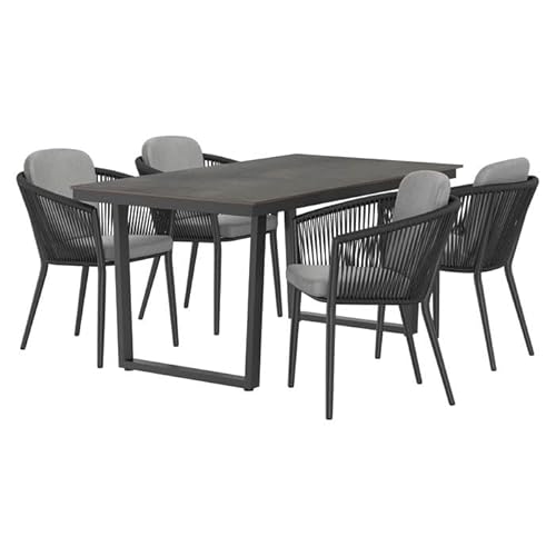 OUTLIV. Gartenmöbel Set M Monet Aluminium Rope Tischplatte aus Glas wetterfest 4 Sitzplätze Schwarz Dunkelgrau schwarz 160x100 cm rechteckig von OUTLIV