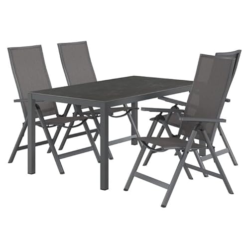 OUTLIV. Gartenset Jacob 5-teilig rechteckig Aluminium Glaskeramik verstellbar 4 Personen dunkelgrau 160x90 cm von OUTLIV