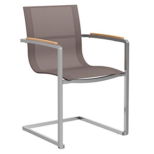OUTLIV. Gartenstuhl Rimini, Edelstahlgestell, Textilene Sitzfläche, Teakholz Armlehnen, stapelbar, witterungsbeständig, vollständig montiert, Taupe, 56x55x85 cm von OUTLIV