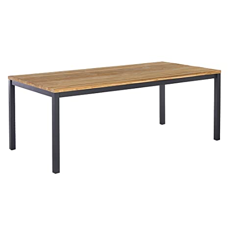 OUTLIV. Gartentisch Kobe, Aluminiumgestell und recyceltes Teakholz, für 8 Personen, stabil, 180x90x76 cm, Anthrazit/Natur von OUTLIV