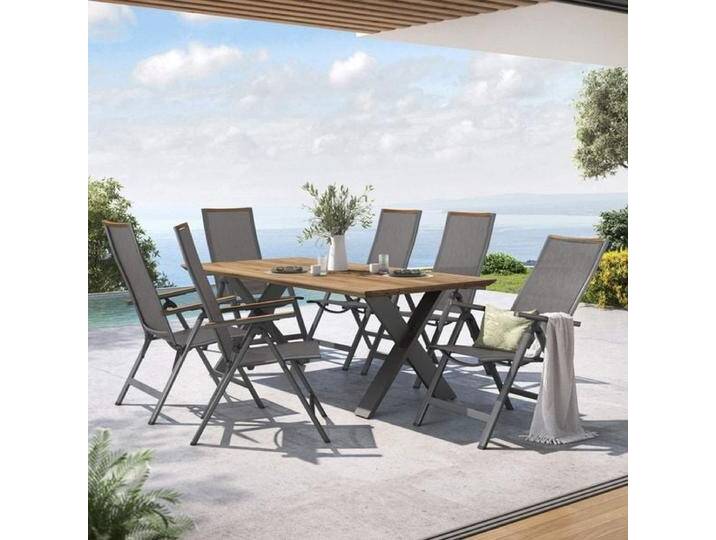 OUTLIV. Jacob Gartenmöbel-Set L verstellbar (6 Plätze) Tisch 200x100cm Dunkelgrau von OUTLIV