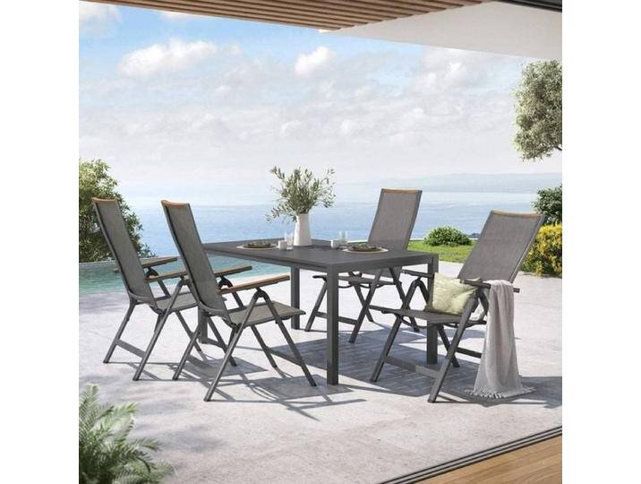 OUTLIV. Jacob Gartenmöbel-Set M verstellbar (4 Plätze) Tisch 155x90cm Dunkelgrau von OUTLIV