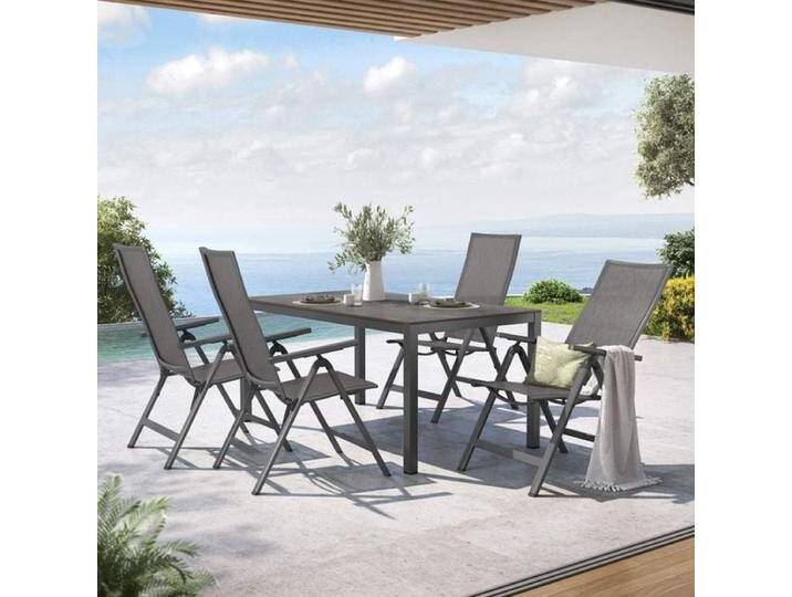 OUTLIV. Jacob Gartenmöbel-Set M verstellbar (4 Plätze) Tisch 160x90cm Dunkelgrau von OUTLIV