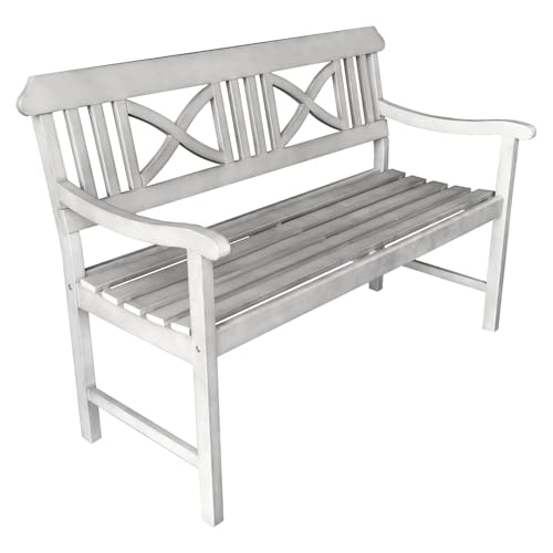 OUTLIV. Landhaus Gartenbank Akazie in Grey Washed, 136x60x86 cm, gemütliche Sitzgelegenheit für den Außenbereich von OUTLIV
