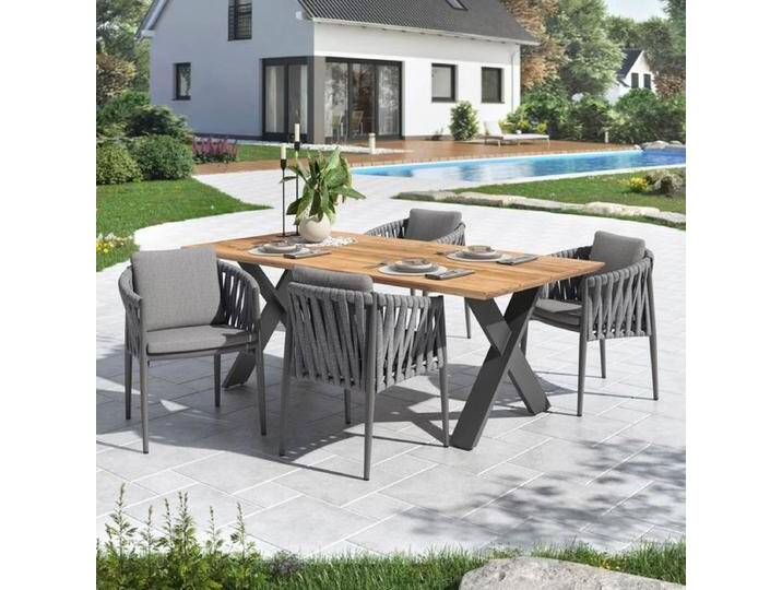 OUTLIV. Lena Gartenmöbel-Set M (4 Plätze) Tisch 200x100cm Natur Dunkelgrau von OUTLIV