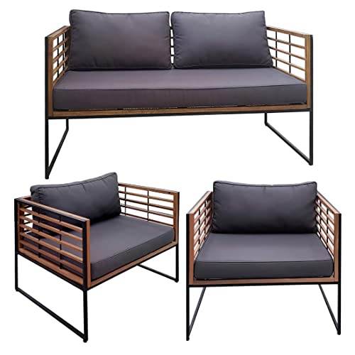 OUTLIV. Loungeset 3-TLG. aus Stahl und Akazie in Schwarz und Natur von OUTLIV