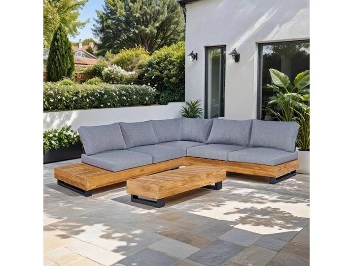 OUTLIV. Madrid Ecklounge inkl. Loungetisch Teak recycelt/Olefin Hellgrau von OUTLIV