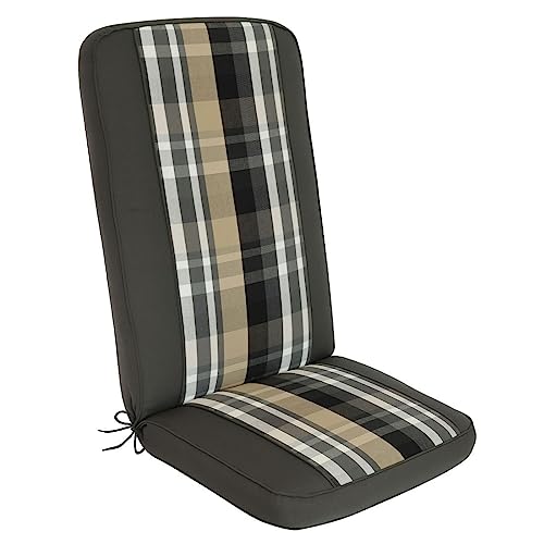 OUTLIV Kettex Mailand Sesselauflage hoch, Sitz- Rückenkissen, 123x50 cm, Grau kariert, hochwertige Sitzauflage für Gartensessel und Gartenstuhl von OUTLIV