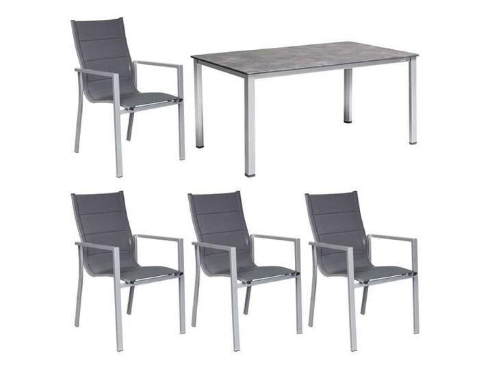 OUTLIV. Melbourne Gartenmöbel-Set M (4 Plätze) mit Kettler Tisch 160x90cm Dunkelgrau Hellgrau von OUTLIV