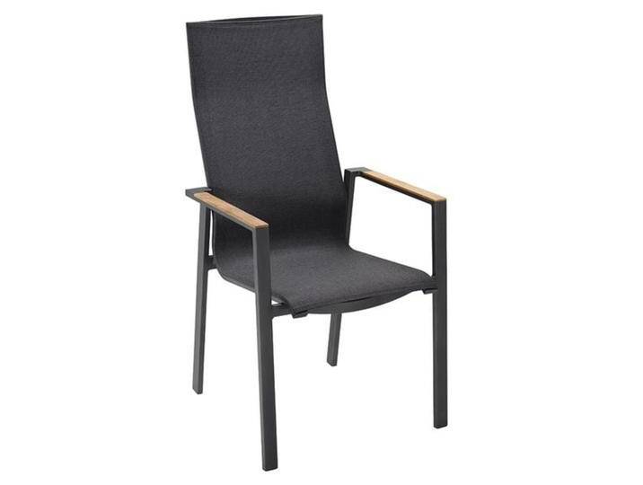 OUTLIV. Mia Stapelsessel hoch Aluminium/Textilene mit Teak-Armlehnen Dunkelgrau von OUTLIV