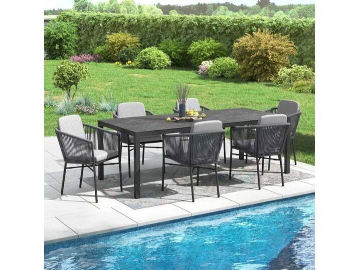 OUTLIV. Ohio Gartenmöbel-Set L (6 Plätze) Tisch 220x100cm Dunkelgrau Hellgrau von OUTLIV