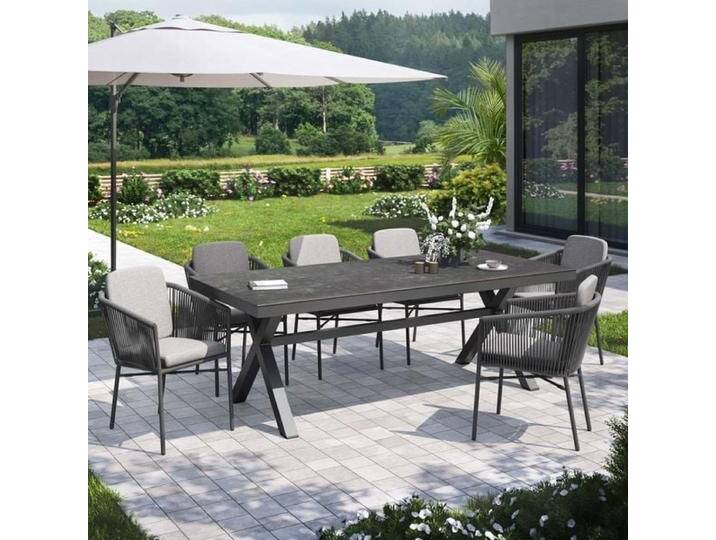 OUTLIV. Ohio Gartenmöbel-Set L (6 Plätze) Tisch 220x100cm Dunkelgrau Hellgrau von OUTLIV