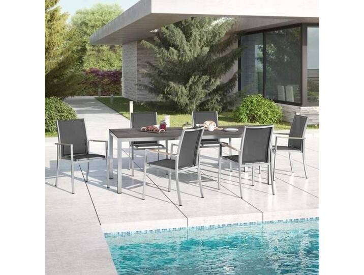 OUTLIV. Oviedo Gartenmöbel-Set L (6 Plätze) Tisch 220x100cm Schwarz Dunkelgrau Hellgrau von OUTLIV