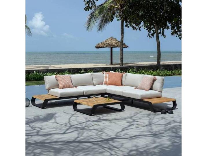 OUTLIV. Palm Springs Ecklounge inkl. Loungetisch Aluminium/Polyester Dunkelgrau Hellgrau von OUTLIV