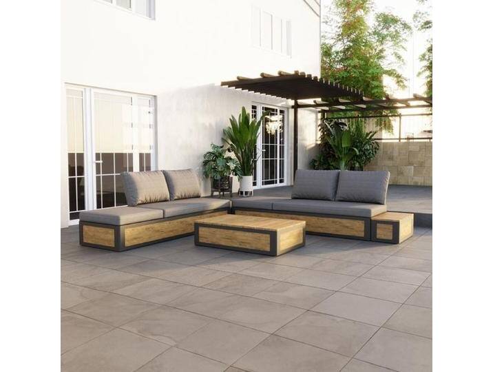 OUTLIV. Paros Ecklounge inkl. Loungetisch Aluminium/Teak/Olefin Hellgrau von OUTLIV