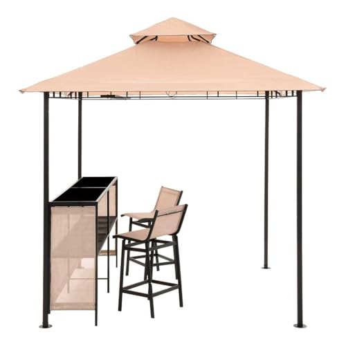 OUTLIV. Gartenpavillon, mit Bar und 2 Stühlen, strapazierfähig, langlebig, inkl. Thekenabdeckung und integrierter Dachlüftung, 240x240x250, Beige von OUTLIV