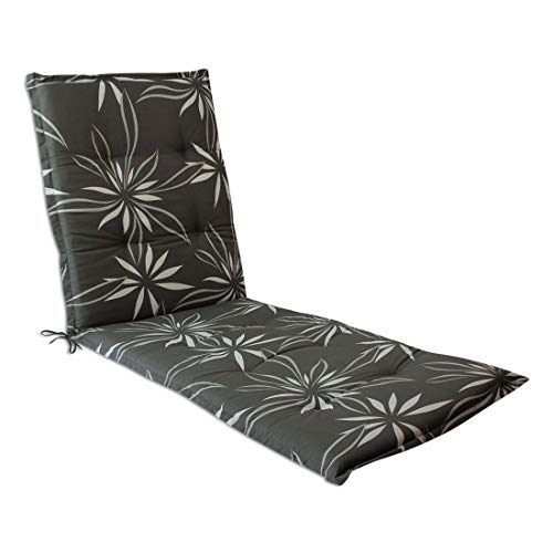 OUTLIV. Auflage für Sonnenliege Florence, 50% Baumwolle/50% Polyester, bequem und wetterfest, mit verstellbarem Rückenhalteband 190x60x6cm, Grau Blumen von OUTLIV