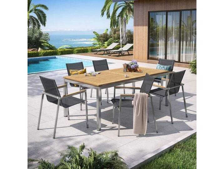OUTLIV. Rimini Gartenmöbel-Set L (6 Plätze) Tisch 200x100cm Schwarz Braun Hellgrau von OUTLIV