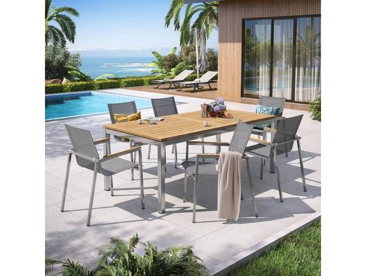 OUTLIV. Rimini Gartenmöbel-Set L (6 Plätze) Tisch 200x100cm Schwarz Braun Hellgrau von OUTLIV