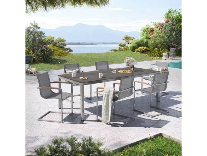 OUTLIV. Rimini Gartenmöbel-Set L (6 Plätze) Tisch 220x100cm Schwarz Dunkelgrau Hellgrau von OUTLIV