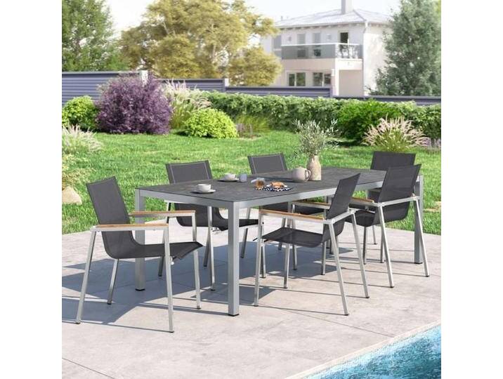 OUTLIV. Rimini Gartenmöbel-Set L (6 Plätze) Tisch 220x100cm Schwarz Hellgrau von OUTLIV