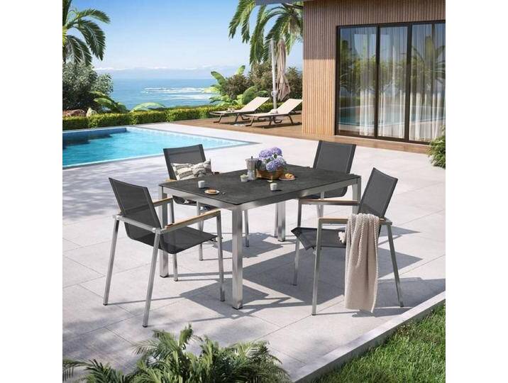 OUTLIV. Rimini Gartenmöbel-Set M (4 Plätze) Tisch 140x80cm Schwarz Hellgrau von OUTLIV