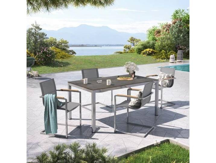 OUTLIV. Rimini Gartenmöbel-Set M (4 Plätze) Tisch 160x90cm Schwarz Dunkelgrau Hellgrau von OUTLIV