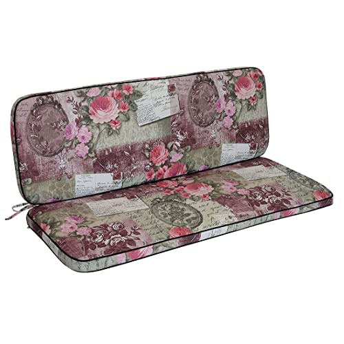 OUTLIV. Romeo Bankauflage 109x38/42x5 cm, Sitz und Rückenkissen, Rosa Geblümt, Mischgewebe, hochwertige Sitzauflage für Gartenbänke von OUTLIV