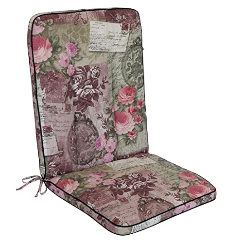 OUTLIV. Romeo Elegance Sesselauflage hoch, 109x48x5 cm, Sitz und Rückenkissen, Rosa Geblümt, Mischgewebe, hochwertige Sitzauflage für Gartensessel von OUTLIV