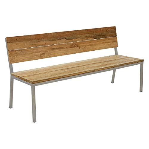 OUTLIV. Samoa 3-Sitzerbank 190 cm aus Edelstahl/Teak in Silber/Natur mit Rückenlehne, stilvolle Ergänzung für Ihren Außenbereich von OUTLIV