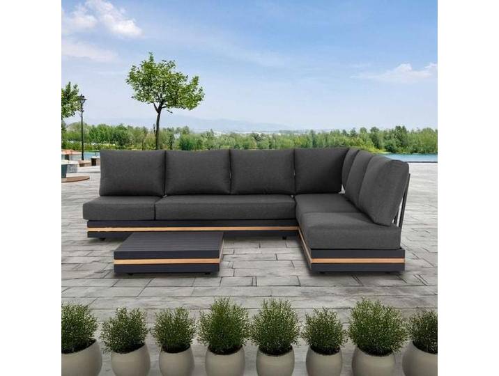 OUTLIV. Triest Ecklounge inkl. Loungetisch Aluminium/Teak/Spunpolyester Dunkelgrau OUTLIV. Triest Ecklounge inkl. Loungetisch Aluminium/Teak/Spunpolyester Dunkelgrau von OUTLIV
