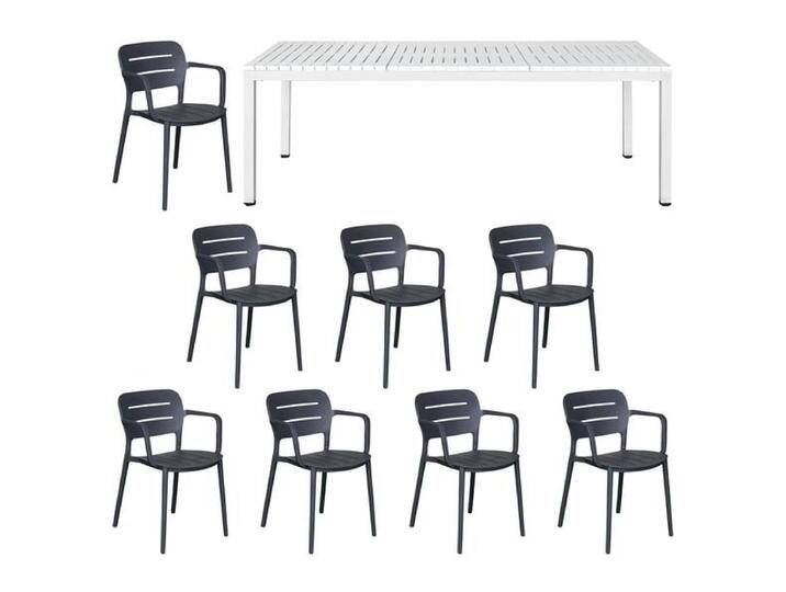 OUTLIV. Vivien Gartenmöbel-Set XL (8 Plätze) Tisch 210x100cm Dunkelgrau Hellgrau von OUTLIV