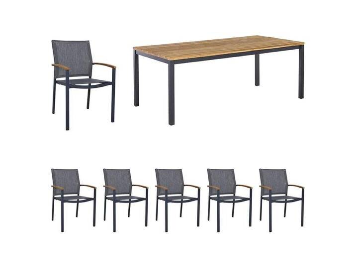 Zebra Alex Gartenmöbel-Set L (6 Plätze) mit OUTLIV. Tisch 220x100cm Natur Dunkelgrau von OUTLIV