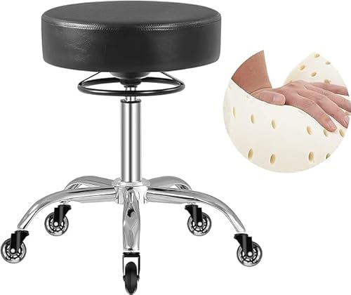 Hocker mit Rollen – Reichweite verstellbar von 50 – 62 cm, Hocker mit Rollen mit einer Tragfähigkeit von bis zu 180 kg, Bürohocker, drehbar 360, Büro, professionell, für den Heimgebrauch, PU-Leder, von OUTMASTER