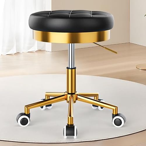 OUTMASTER Rollhocker höhenverstellbar,Stilvolle Gold Hocker | Dickes Kissen Komfort - | Drehhocker kann bis zu 180 kg tragen | PU-Leder hocker mit Rollen,51-57cm einstellbar | Salon Massage Spa Büro von OUTMASTER