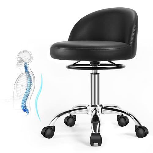 Rollhocker，Drehhocker mit Rollen，Arbeitshocker mit Rückenlehne，Schreibtischhocker Höhenverstellbar für Massage Office Home Salon Hocker Stuhl barhocker küchenhocker hocker höhenverstellbar (Schwarz) von OUTMASTER