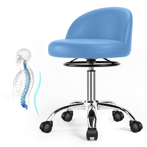 Rollhocker，Drehhocker mit Rollen，Arbeitshocker mit Rückenlehne，Schreibtischhocker Höhenverstellbar für Massage Office Home Salon Hocker Stuhl barhocker küchenhocker hocker höhenverstellbar (Blau) von OUTMASTER