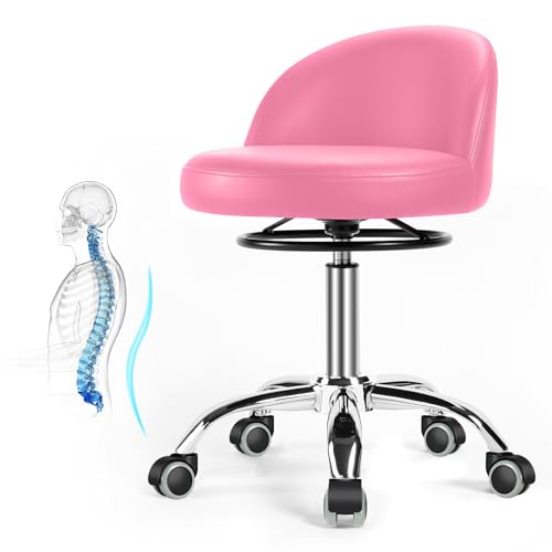 Rollhocker，Drehhocker mit Rollen，Arbeitshocker mit Rückenlehne，Schreibtischhocker Höhenverstellbar für Massage Office Home Salon Hocker Stuhl barhocker küchenhocker hocker höhenverstellbar (Rosa) von OUTMASTER