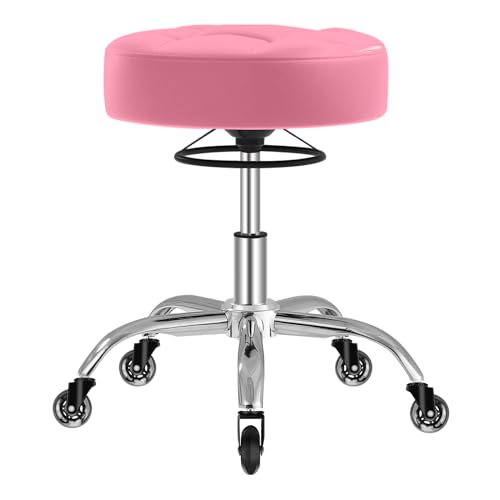 OUTMASTER Rollhocker，Hocker höhenverstellbar mit ringheber，Dicker Schaumstoff für weichen Komfort，Stuhl mit Rollen 360°，Arbeitshocker bis 180 kg belastbar， Drehhocker für Salon Spa und Haushalt(Rosa) von OUTMASTER