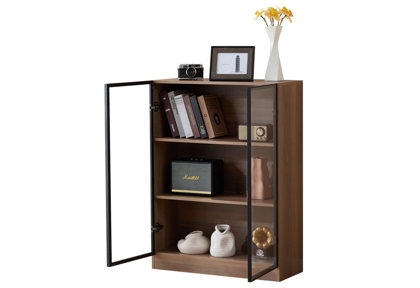 OUTMAX Glasvitrine Glasvitrine in Schwarz, Sammlervitrine, mit 3-stufigen Einlegeböden (Set, 1-St., Großer Stauraum, langlebiges und elegantes Erscheinungsbild) Länge 80 cm, Breite 32 cm, Höhe 106 cm von OUTMAX