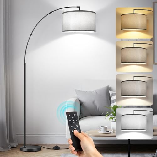 OUTON Bogenlampe Wohnzimmer, Dimmbar LED Stehlampe mit 40cm Grau Lampenschirm, Fernbedienung und Fußschalter, 3 Farbtemperaturen, Inklusive E27 Glühbirne, Schwarz Standleuchte für Schlafzimmer Büro OUTON Bogenlampe Wohnzimmer, Dimmbar LED Stehlampe mit 40cm Grau Lampenschirm, Fernbedienung und Fußschalter, 3 Farbtemperaturen, Inklusive E27 Glühbirne, Schwarz Standleuchte für Schlafzimmer Büro von OUTON