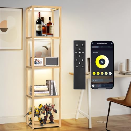 OUTON Glasvitrine mit LED Stehlampe, Sammlerstücke Vitrine mit Fernbedienung & App-Steuerung, 5 Tier offenes Bücherregal Lampe für Wohnzimmer, Schlafzimmer, Büro, Home Decor, Holz OUTON Glasvitrine mit LED Stehlampe, Sammlerstücke Vitrine mit Fernbedienung & App-Steuerung, 5 Tier offenes Bücherregal Lampe für Wohnzimmer, Schlafzimmer, Büro, Home Decor, Holz von OUTON