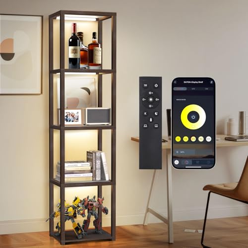 OUTON Glasvitrine mit LED Stehlampe, Sammlerstücke Vitrine mit Fernbedienung & App-Steuerung, 5 Tier offenes Bücherregal Lampe für Wohnzimmer, Schlafzimmer, Büro, Home Decor, Walnuss OUTON Glasvitrine mit LED Stehlampe, Sammlerstücke Vitrine mit Fernbedienung & App-Steuerung, 5 Tier offenes Bücherregal Lampe für Wohnzimmer, Schlafzimmer, Büro, Home Decor, Walnuss von OUTON