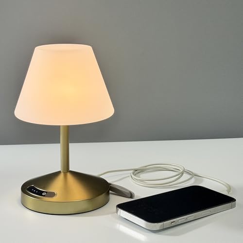 OUTON Kabellose LED Tischlampe Outdoor, Powerbank-Funktion, Dimmbar mit 3 Farbtemperaturen, USB-C Aufladbar mit Ladeanzeige - IP54 Wasserdicht für Camping, Garten, Balkon, Terrasse - Gold von OUTON