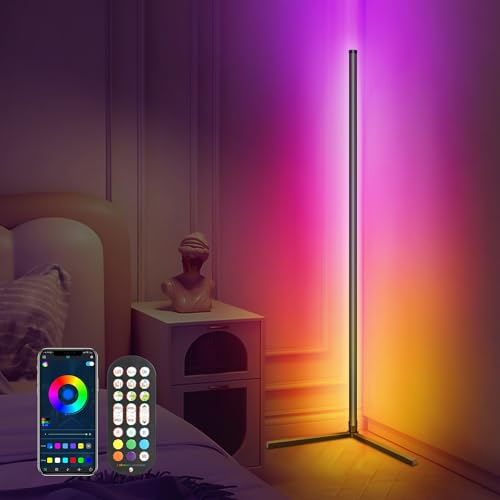 OUTON LED Stehlampe, Dimmbar Stehlampe mit Fernbedienung, APP Steuerung, Musik Sync, 16 Millionen Farben & 300+ Szenenmodi, DIY-Modus, Timer, Abnehmbar Stehleuchte für Wohnzimmer Schlafzimmer Gaming von OUTON