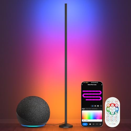 OUTON LED Stehlampe Smart, 165cm RGB WiFi Dimmbar Stehlampe mit Fernbedienung, APP Steuerung, Alexa & Google Assistant, Musik Sync, 300+ Szenenmodi, Abnehmbar Stehleuchte für Wohnzimmer Schlafzimmer von OUTON