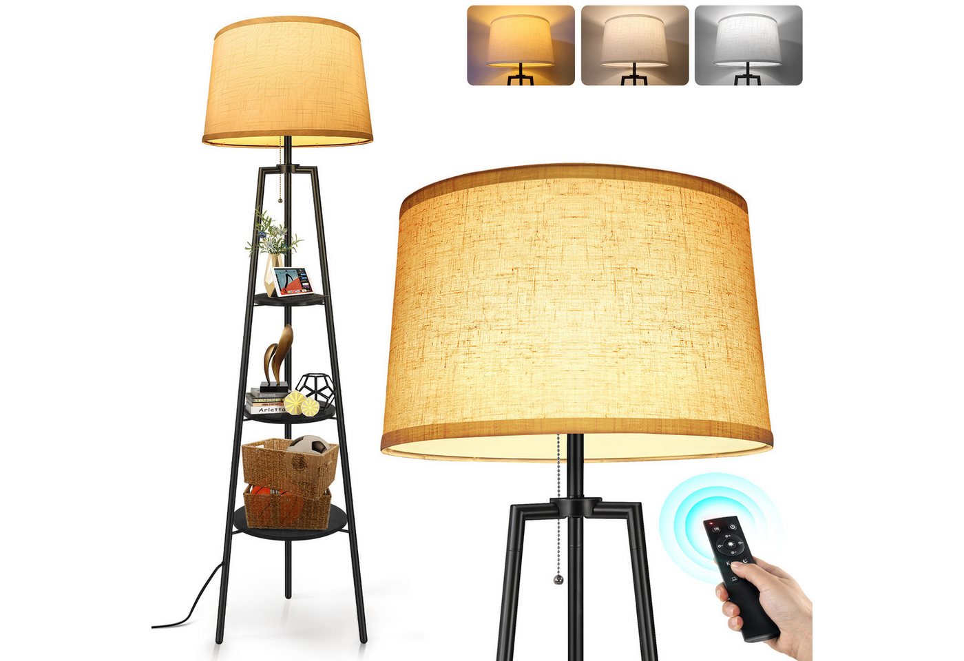 OUTON LED Stehlampe Stativ-Stehleuchte, Fernbedienung, 3 Farbtemperaturen, 3 Ablagen, LED wechselbar, für Wohnzimmer, Leseecken, Schlafzimmer oder jeden Raum OUTON LED Stehlampe Stativ-Stehleuchte, Fernbedienung, 3 Farbtemperaturen, 3 Ablagen, LED wechselbar, für Wohnzimmer, Leseecken, Schlafzimmer oder jeden Raum von OUTON