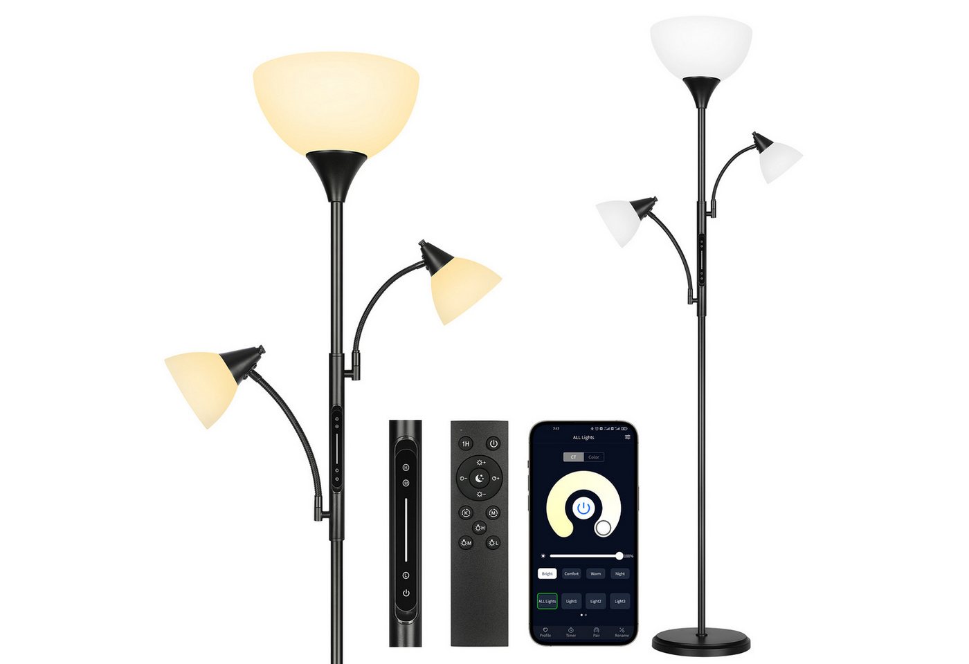 OUTON LED Stehlampe Stehlampe 3-armig, dimmbar, RGB & Weiß, mit Fernbedienung & APP, LED wechselbar, mit 3 x 9W Fernbedienungs-Lampen OUTON LED Stehlampe Stehlampe 3-armig, dimmbar, RGB & Weiß, mit Fernbedienung & APP, LED wechselbar, mit 3 x 9W Fernbedienungs-Lampen von OUTON